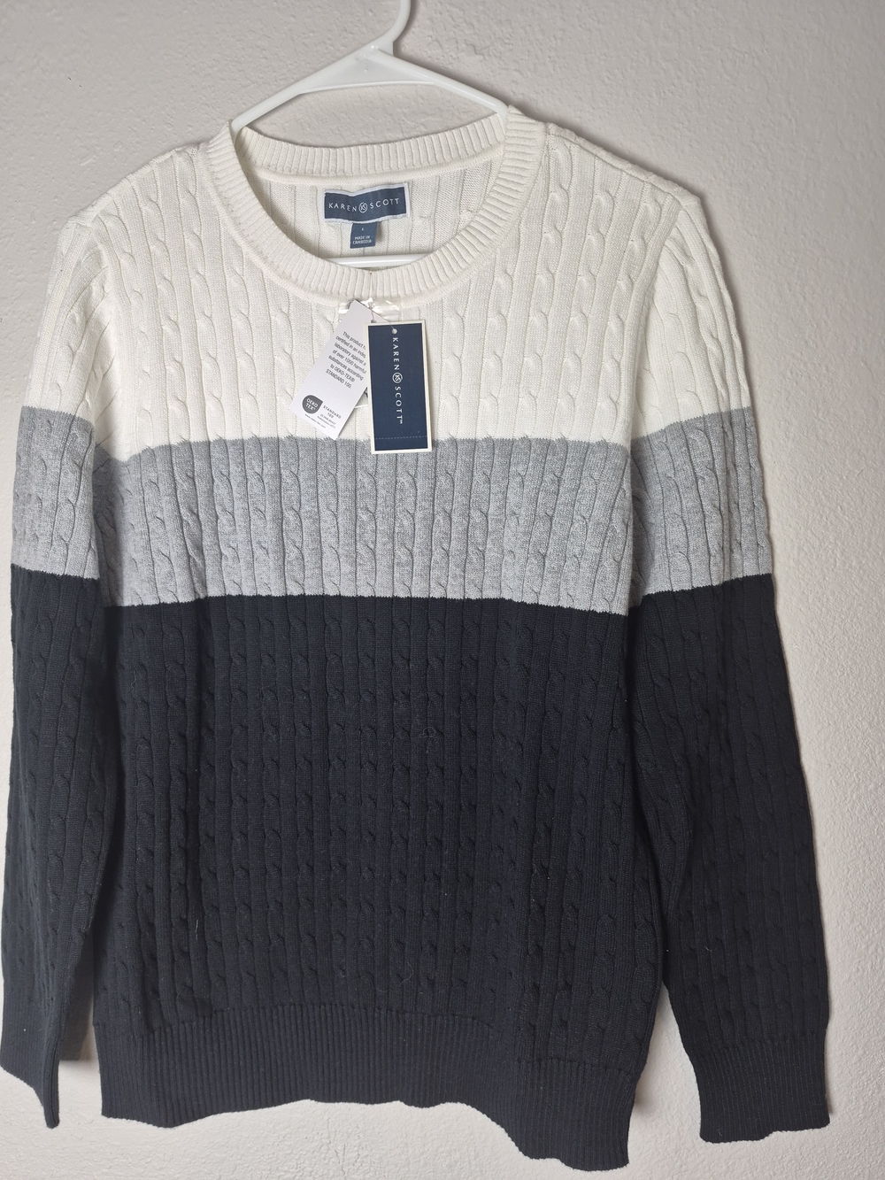 Karen Scott Womens Crewneck Sweater - White, Gray, Black.New with Tags! Lg